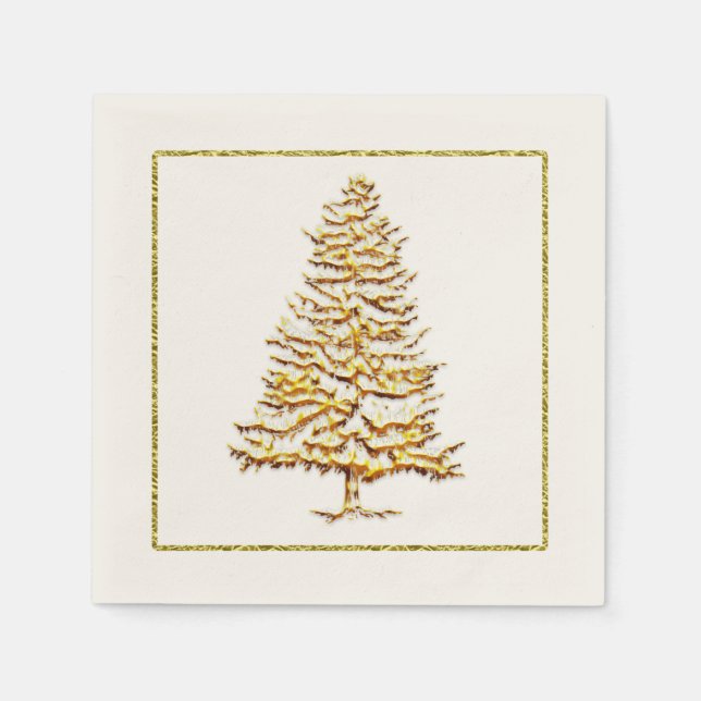 Papper julnapkin faux guld träd och utkast pappersservett (Framsidan)