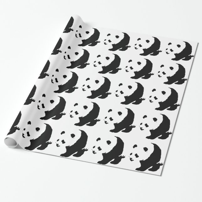 Papper julomformning av svart och vit Panda Art-ko Presentpapper (Utrullad)