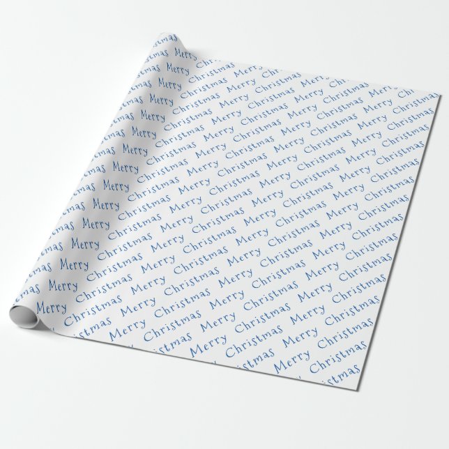 Papper jultypografi Blue on White Wrapping Presentpapper (Utrullad)