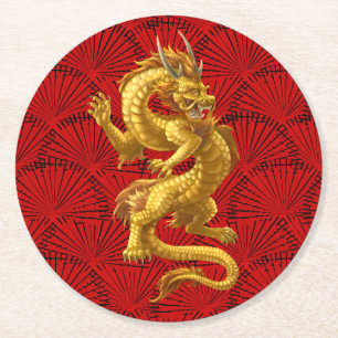Papper kinesiska Lucky Guld Dragon Round Underlägg Rund