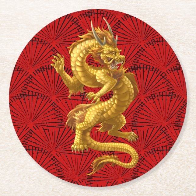 Papper kinesiska Lucky Guld Dragon Round Underlägg Rund (Framsidan)