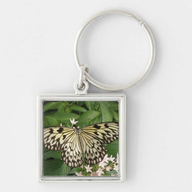 Papper Kite Butterfly Keychain Fyrkantig Silverfärgad Nyckelring (Framsidan)
