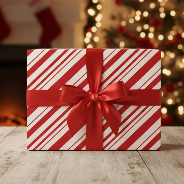 papper "Klassisk Candy cane" med stripe-inslagning Presentpapper ("Classic Candy Cane" Striped Wrapping Paper)