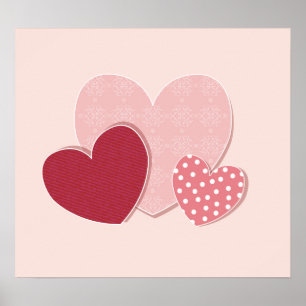 Papper klistermärke för rosa hjärtor poster