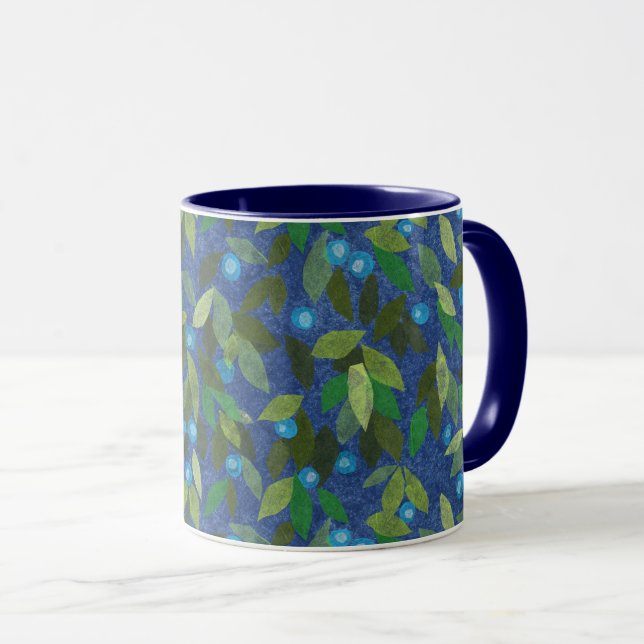 Papper kollage för Blue Berries Minimal Blommönste Mugg (Framsida höger)