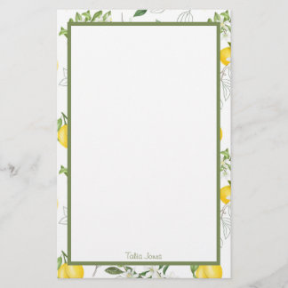 Papper Lemon- och Flower Stationery-anpassningsbar