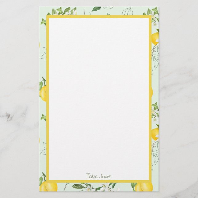 Papper Lemon- och Flower Stationery-anpassningsbar (Framsida)
