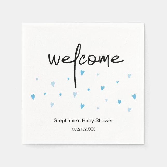 Papper liten blåhjärtssprinklad Pojke Shower Pappersservett (Framsidan)