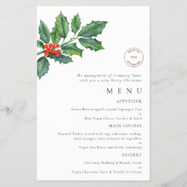 PAPPER | Logotyp Holly Berries jul Party Menu Flygblad