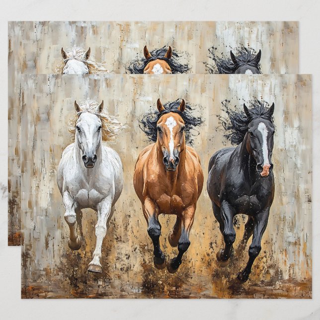 Papper målningsskrapbok för häst trio-galloping (Fram/baksida)