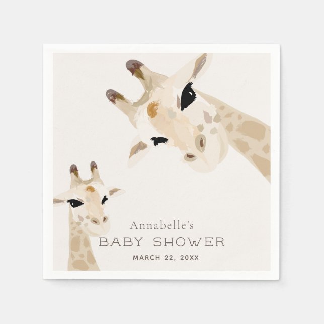 Papper mamma & Baby Giraffe Watercolor Baby Shower Pappersservett (Framsidan)