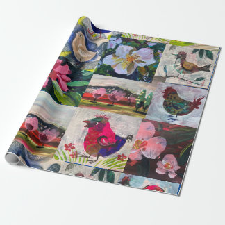 Papper med fåglar och blommor presentpapper