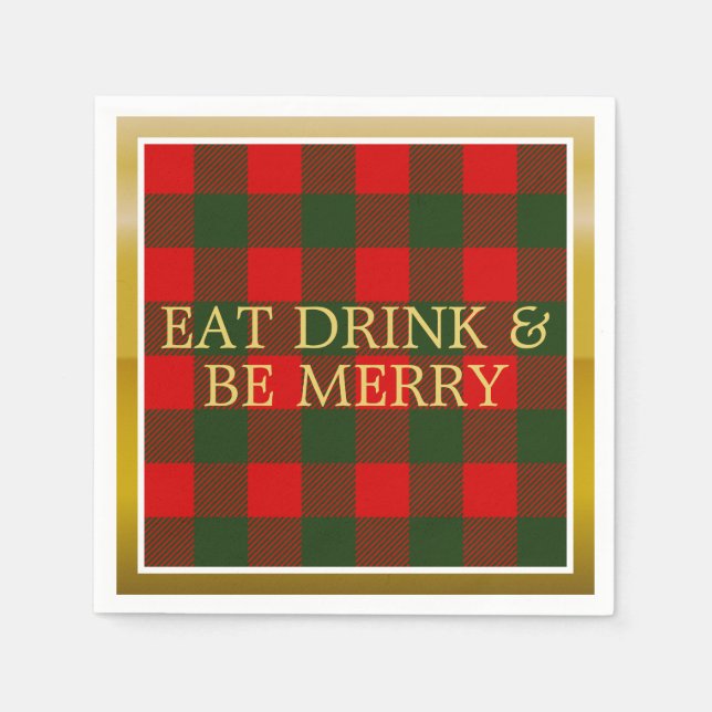 Papper med Holiday Plaid - Ät, drick och var glad Pappersservett (Framsidan)