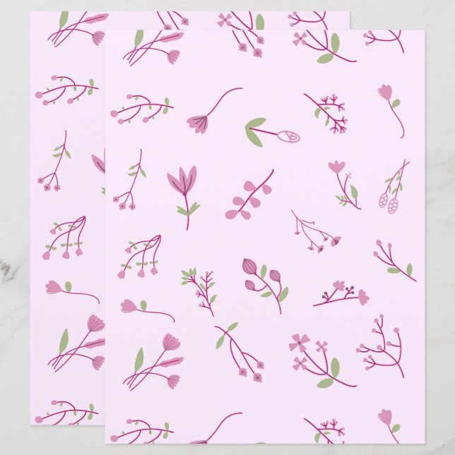 Papper med nyckfullt rosa blomster botaniskt mönst (Fram/baksida)