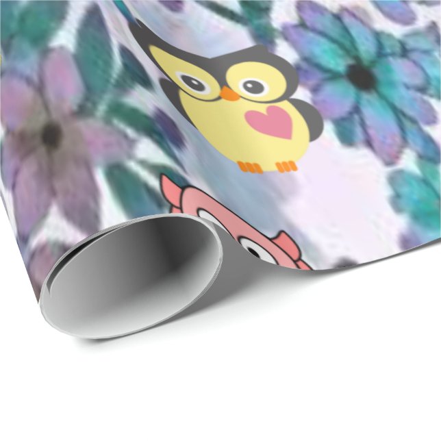 Papper med uggla, gris, humla presentpapper (Rullad Hörn)