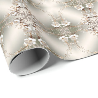Papper med utsmyckad vit blomsterkant presentpapper