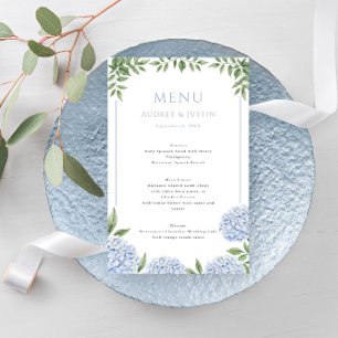 Papper meny för Blue Hydrangea Framed Gräns Bröllo