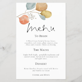 PAPPER | Menyn Modern vattenfärg Löv Bröllop Flygblad