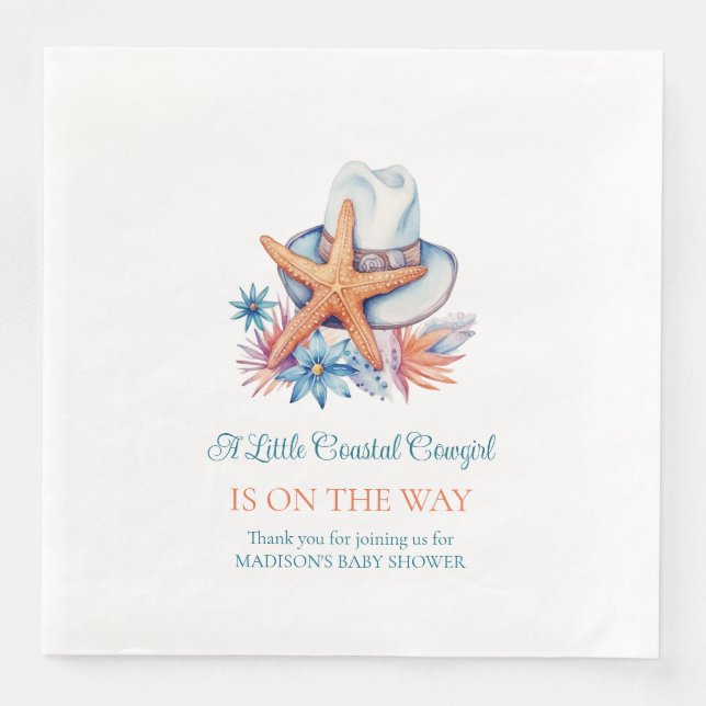 Papper middag för kustnära Cowgirl Hat and Seashel Pappersservett (Framsida)