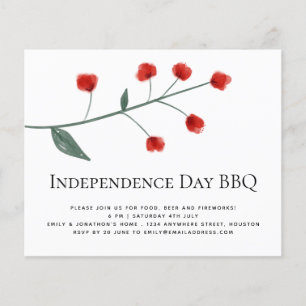 PAPPER Minimaliströda Blommigtar 4 juli BBQ Inbju Flygblad