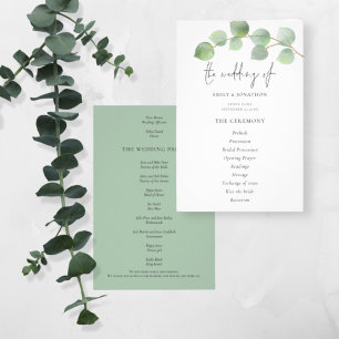 PAPPER Modern eukalyptus-Bröllopsprogram Flygblad
