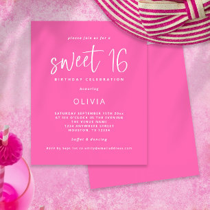 PAPPER modern Shock rosa Sweet 16 Birthday Inbjuda Flygblad
