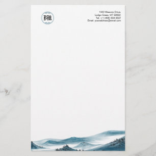 Papper monogram blå bergsvy