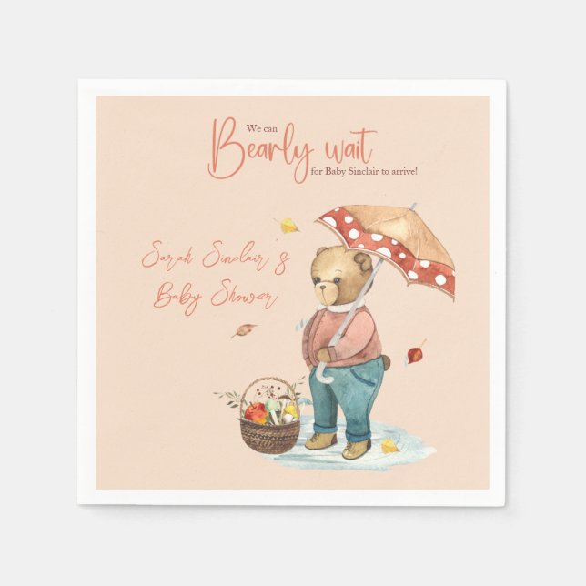 Papper napkin för hösten Bear Baby Shower, Cocktai Pappersservett (Framsidan)