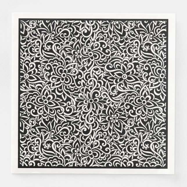 Papper Napkins-Black Damask-Blommigt Pappersservett (Framsida)