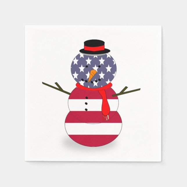 Papper Napkins Patriotic Snögubbe Funny Blue Red Pappersservett (Framsidan)