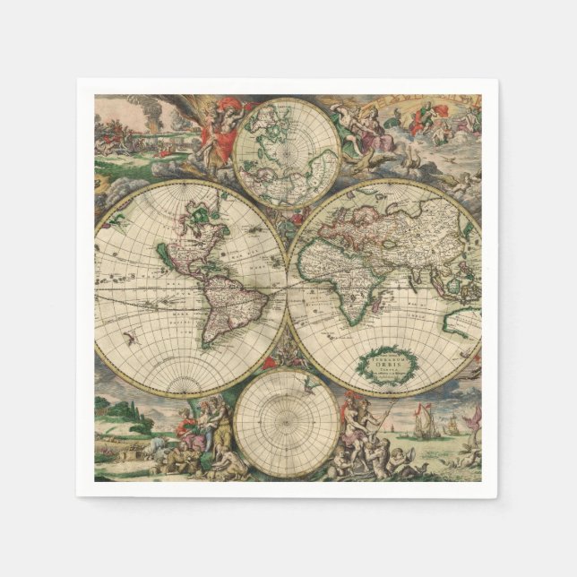 Papper Napkins Vintage World Map 1689 Pappersservett (Framsidan)