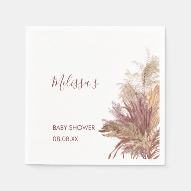 Papper Napkins Watercolor Pampas Grass Mauve Rosa Pappersservett (Framsidan)