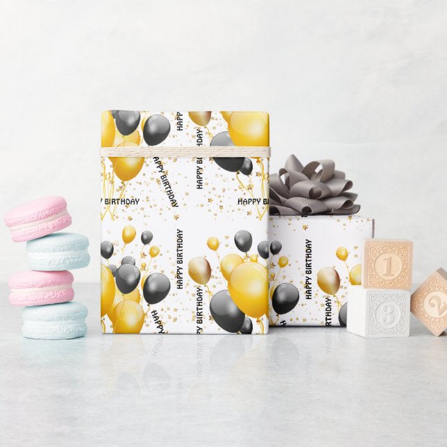 Papper nedmontering av guld och svarta bubblor presentpapper (Baby Shower)