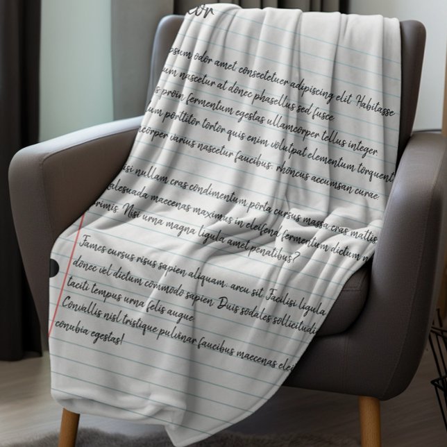 PAPPER NOVELTY i PERSONLIG BREV Fleecefilt (Personalized Letter Lined Paper Novelty Fleece Blanket by Ricaso. Add your own text to this blanket)