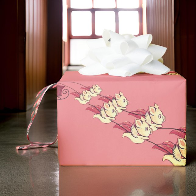 Papper om att flyga Grisar under jultomten Presentpapper (Skapare uppladdad)