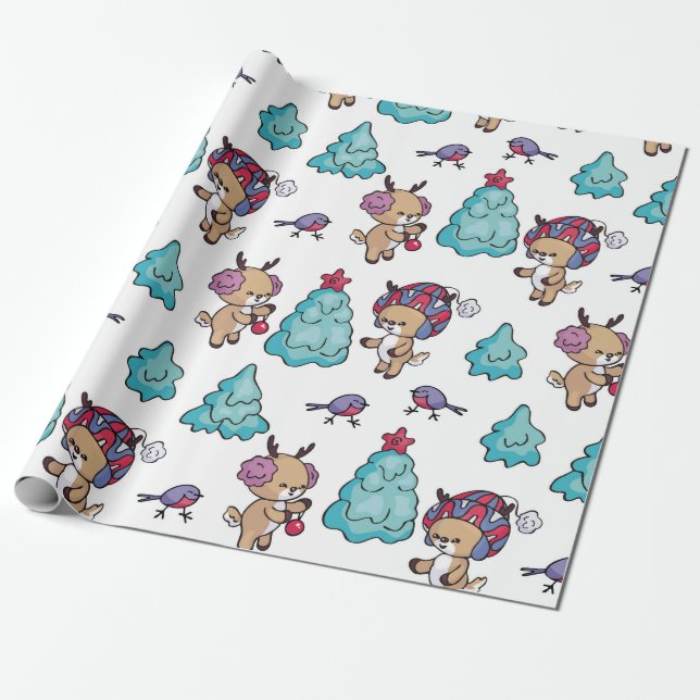 Papper om fawn och Bird Wrapping Presentpapper (Utrullad)