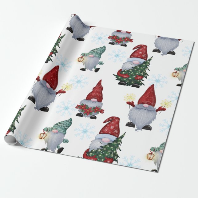 Papper  om julafton Snö Gnomes Presentpapper (Utrullad)