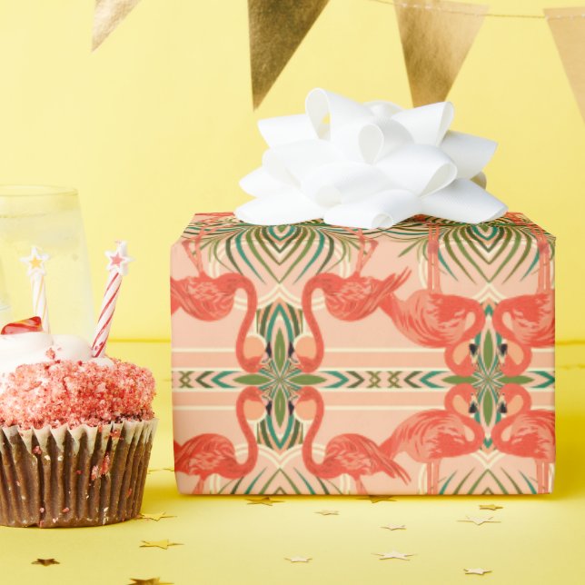 Papper om  om omslagning av Tropical Flamingo Art  Presentpapper (Födelsedagsfest)