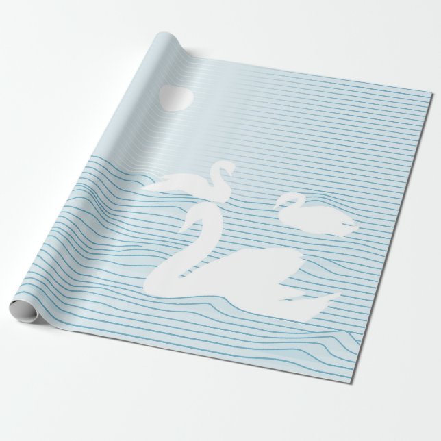 PAPPER omformning av OP Art Blue Svan Presentpapper (Utrullad)