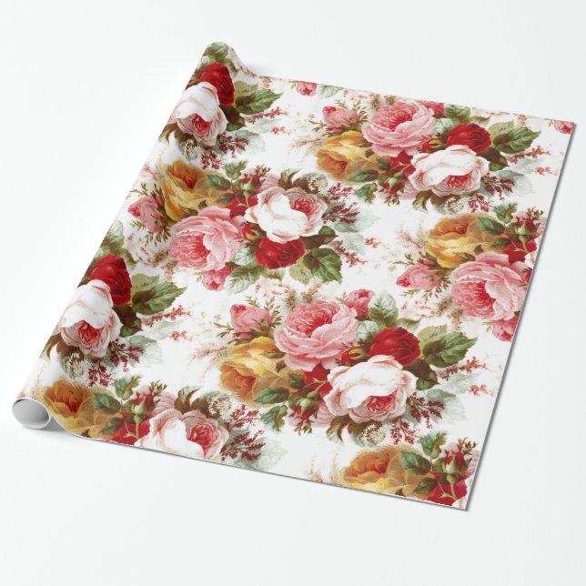 Papper omslagning av Blommigten vintage Bröllop Presentpapper (Utrullad)
