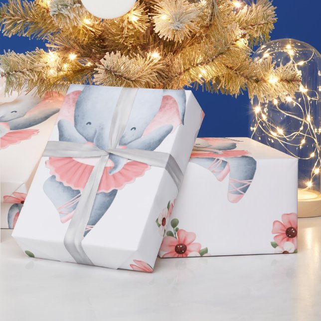 papper omslagning av elefant från flicka rosa presentpapper (Helgdagar)