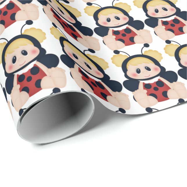 papper omslagning av flicka Ladybug Presentpapper (Rullad Hörn)
