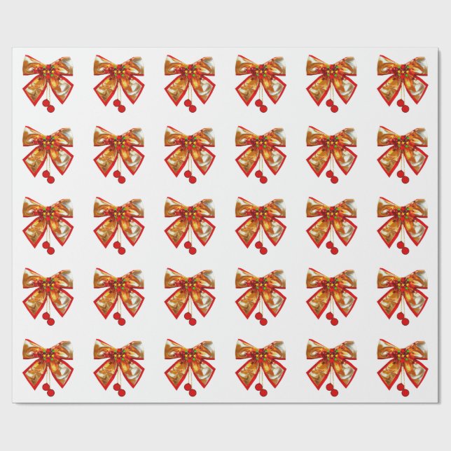 Papper omslagning av guld Bow and Stars White Wrap Presentpapper (Platt)