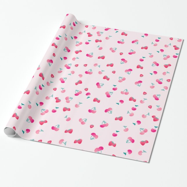 Papper omslagning av jordgubbsbär Cherry Mönster Presentpapper (Utrullad)