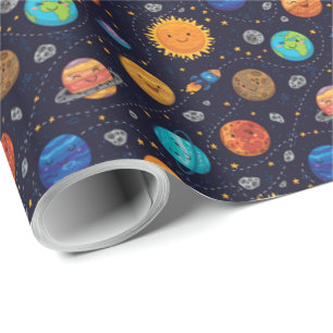 Papper omslagning av lycklig-planeter presentpapper
