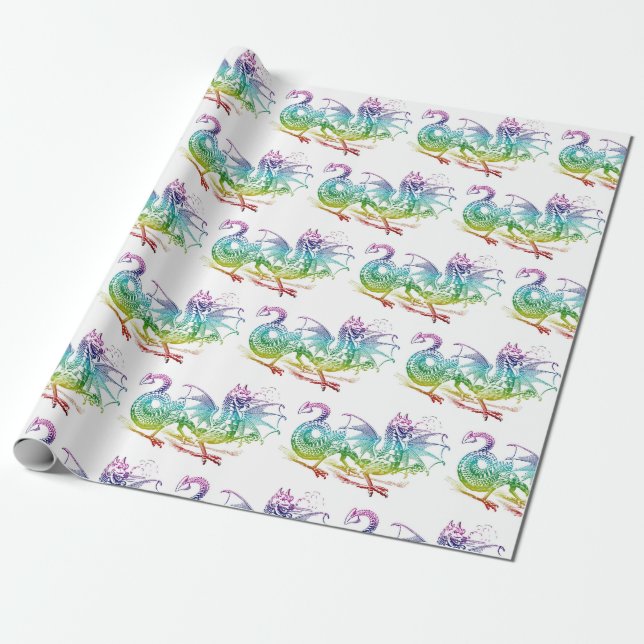 Papper omslagning av Magic Dragon Pastel Mönster T Presentpapper (Utrullad)
