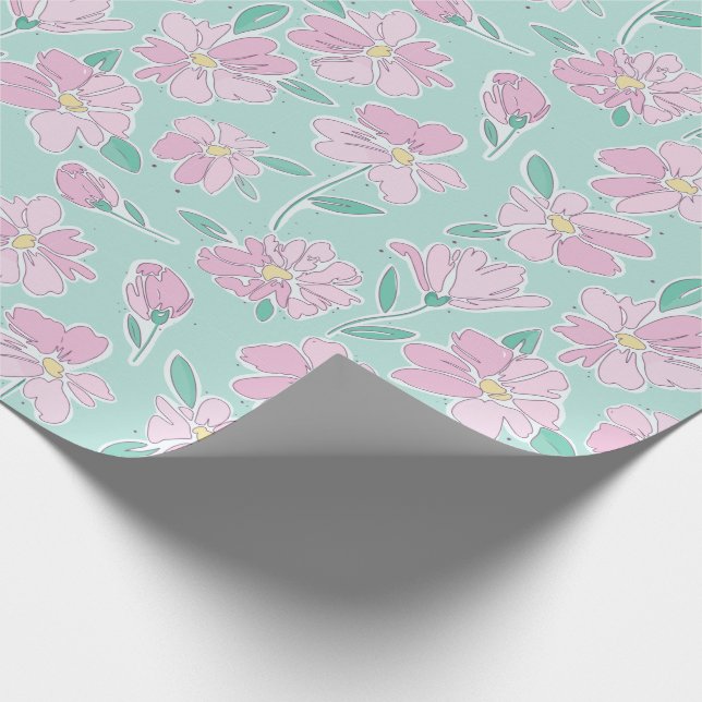 Papper omslagning av mjuk pastellblommigt presentpapper (Hörn)