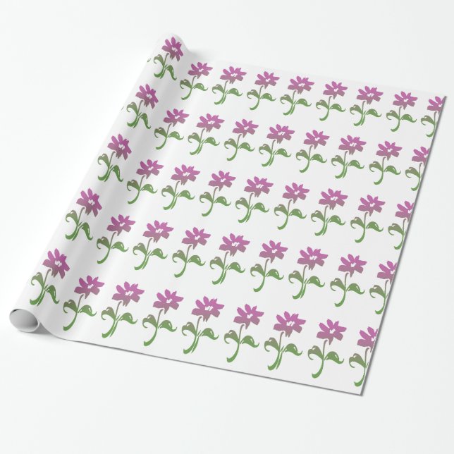 Papper omslagning av rosa och Grönt Blomsterträdgå Presentpapper (Utrullad)