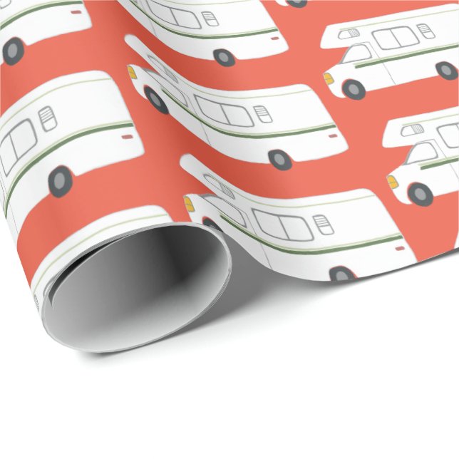 Papper omslagning av RV-rött från Retro Camper Mot Presentpapper (Rullad Hörn)