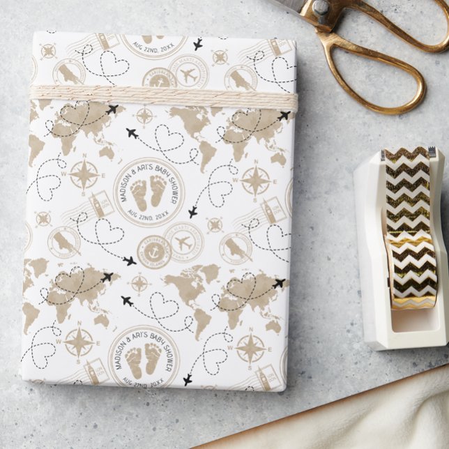 Papper omslagning av skjut av babyskor presentpapper (Welcome to the world baby shower gift wrap)